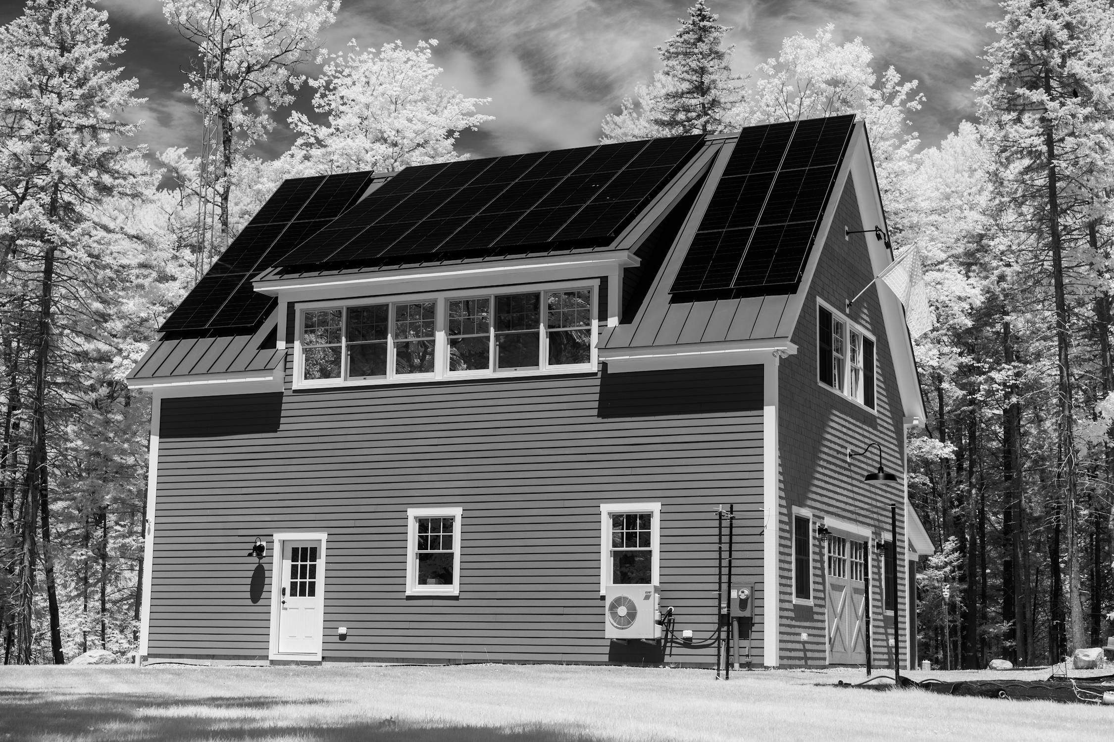 Modern house with solar panels on the roof