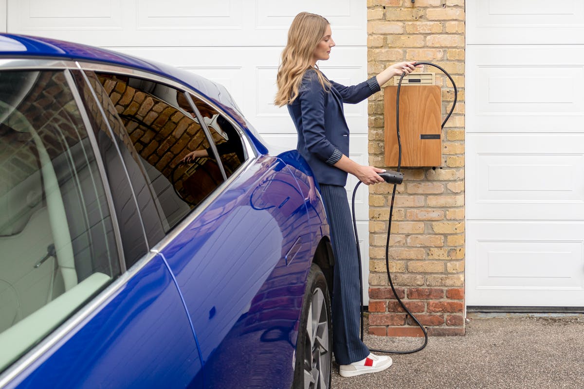 Charging cable plugged into an electric vehicle