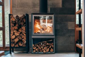Modern panel heater in a bright living room