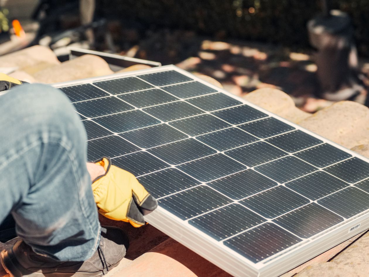 Solar panel installation on a rooftop