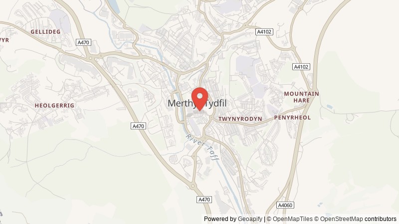 Map of Merthyr Tydfil, Rhondda Cynon Taf