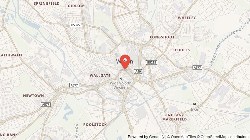 Map of Wigan, Greater Manchester