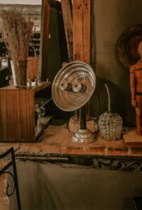 Portable electric heater switched on in a home