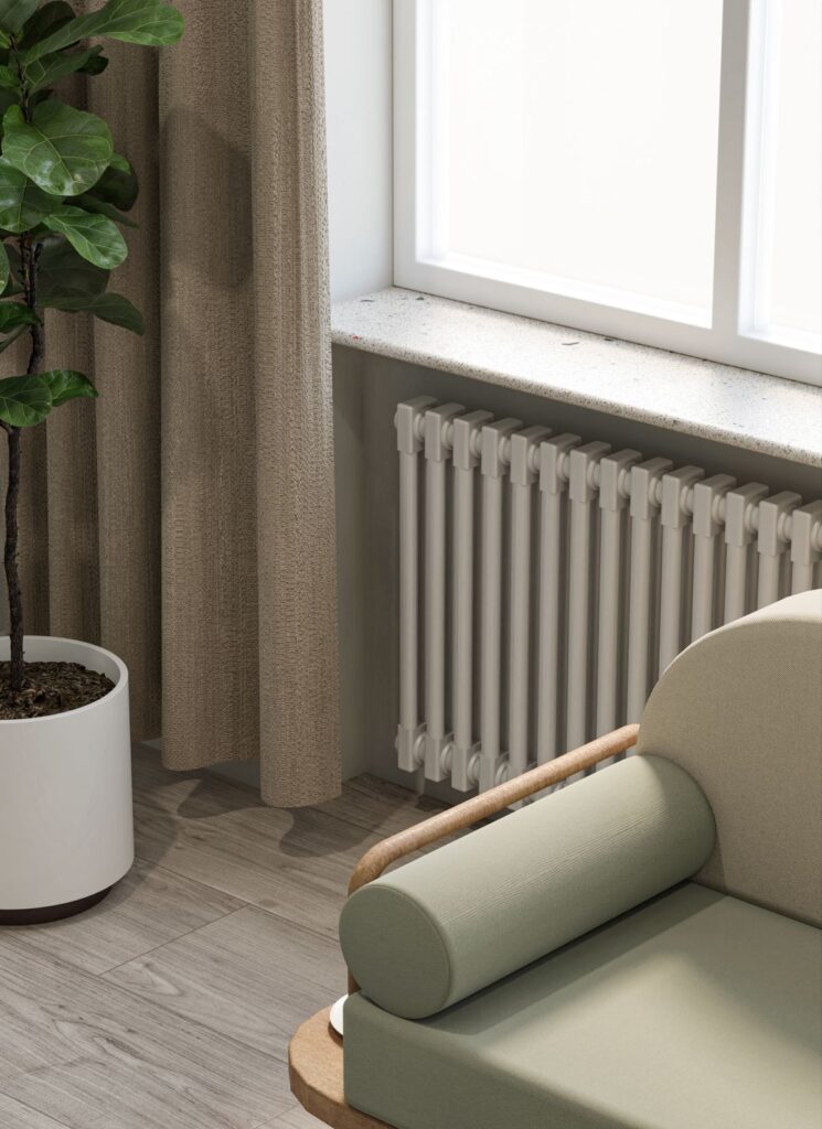 Radiator by a window in a modern living room