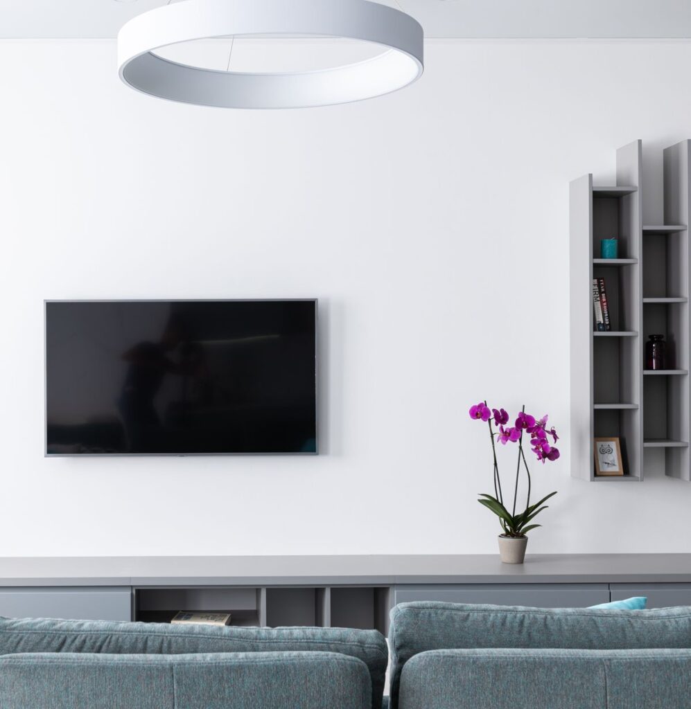 Modern living room with a wall-mounted television